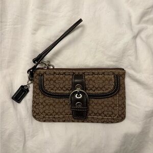 Coach Brown Signature Canvas Wristlet with Dark Brown Trim